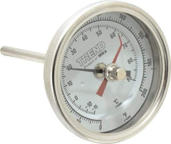 Wika - 4 Inch Long Stem, 3 Inch Dial Diameter, Stainless Steel, Back Connected Bi-Metal Thermometer - -15 to 90°C, 1% Accuracy - Exact Industrial Supply