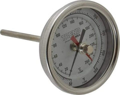 Wika - 4 Inch Long Stem, 3 Inch Dial Diameter, Stainless Steel, Back Connected Bi-Metal Thermometer - 10 to 260°C, 1% Accuracy - Exact Industrial Supply