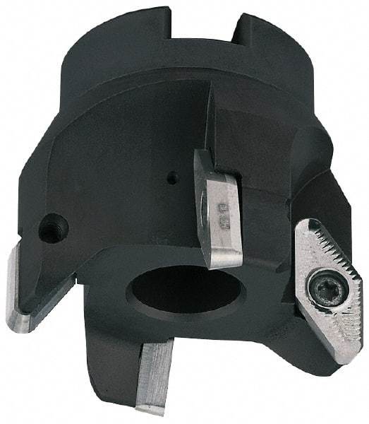 LMT - 5 Inserts, 4" Cut Diam, 1-1/2" Arbor Diam, 0.59" Max Depth of Cut, Indexable Square-Shoulder Face Mill - 0/90° Lead Angle, 2-1/2" High, VCGT 2205.. Insert Compatibility, Series V22 - Exact Industrial Supply