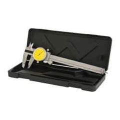 Value Collection - 0" to 6" Range, 0.001" Graduation, 0.1" per Revolution, Dial Caliper - Yellow Face, 1.57" Jaw Length - Exact Industrial Supply