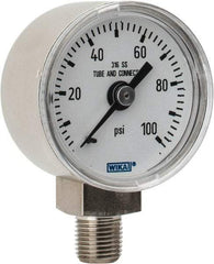 Wika - 1-1/2" Dial, 1/8 Thread, 0-100 Scale Range, Pressure Gauge - Lower Connection Mount, Accurate to 2.5% of Scale - Exact Industrial Supply