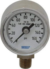 Wika - 1-1/2" Dial, 1/8 Thread, 0-160 Scale Range, Pressure Gauge - Lower Connection Mount, Accurate to 2.5% of Scale - Exact Industrial Supply