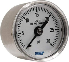 Wika - 1-1/2" Dial, 1/8 Thread, 0-30 Scale Range, Pressure Gauge - Center Back Connection Mount, Accurate to 2.5% of Scale - Exact Industrial Supply