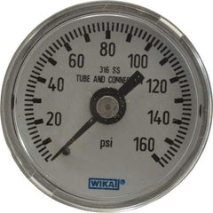 Wika - 1-1/2" Dial, 1/8 Thread, 0-160 Scale Range, Pressure Gauge - Center Back Connection Mount, Accurate to 2.5% of Scale - Exact Industrial Supply