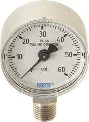 Wika - 2" Dial, 1/4 Thread, 0-60 Scale Range, Pressure Gauge - Lower Connection Mount, Accurate to 2.5% of Scale - Exact Industrial Supply