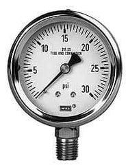 Wika - 4" Dial, 1/2 Thread, 30-0-15 Scale Range, Pressure Gauge - Lower Back Connection Mount, Accurate to 1% of Scale - Exact Industrial Supply