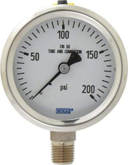 Wika - 2-1/2" Dial, 1/4 Thread, 0-200 Scale Range, Pressure Gauge - Lower Connection Mount, Accurate to 1.5% of Scale - Exact Industrial Supply