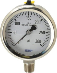 Wika - 2-1/2" Dial, 1/4 Thread, 0-300 Scale Range, Pressure Gauge - Lower Connection Mount, Accurate to 1.5% of Scale - Exact Industrial Supply