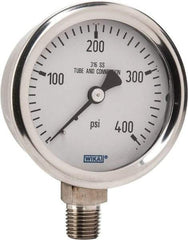 Wika - 2-1/2" Dial, 1/4 Thread, 0-400 Scale Range, Pressure Gauge - Lower Connection Mount, Accurate to 1.5% of Scale - Exact Industrial Supply