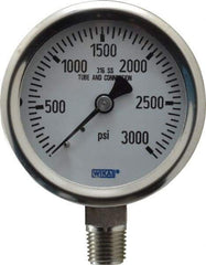 Wika - 2-1/2" Dial, 1/4 Thread, 0-3,000 Scale Range, Pressure Gauge - Lower Connection Mount, Accurate to 1.5% of Scale - Exact Industrial Supply