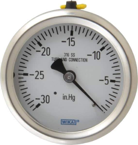 Wika - 2-1/2" Dial, 1/4 Thread, 30-0 Scale Range, Pressure Gauge - Center Back Connection Mount, Accurate to 1.5% of Scale - Exact Industrial Supply