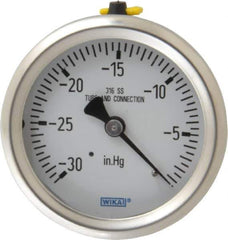 Wika - 2-1/2" Dial, 1/4 Thread, 30-0 Scale Range, Pressure Gauge - Center Back Connection Mount, Accurate to 1.5% of Scale - Exact Industrial Supply