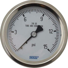 Wika - 2-1/2" Dial, 1/4 Thread, 0-15 Scale Range, Pressure Gauge - Center Back Connection Mount, Accurate to 1.5% of Scale - Exact Industrial Supply