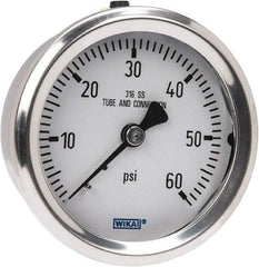 Wika - 2-1/2" Dial, 1/4 Thread, 0-60 Scale Range, Pressure Gauge - Center Back Connection Mount, Accurate to 1.5% of Scale - Exact Industrial Supply