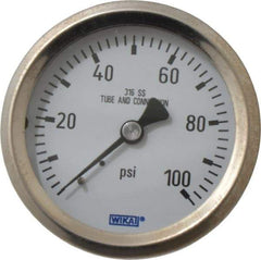 Wika - 2-1/2" Dial, 1/4 Thread, 0-100 Scale Range, Pressure Gauge - Center Back Connection Mount, Accurate to 1.5% of Scale - Exact Industrial Supply