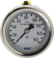 Wika - 2-1/2" Dial, 1/4 Thread, 0-160 Scale Range, Pressure Gauge - Center Back Connection Mount, Accurate to 1.5% of Scale - Exact Industrial Supply