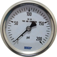 Wika - 2-1/2" Dial, 1/4 Thread, 0-200 Scale Range, Pressure Gauge - Center Back Connection Mount, Accurate to 1.5% of Scale - Exact Industrial Supply