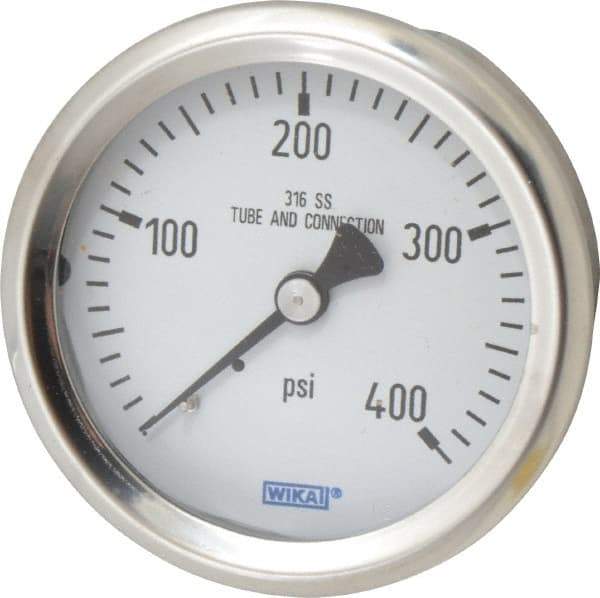 Wika - 2-1/2" Dial, 1/4 Thread, 0-400 Scale Range, Pressure Gauge - Center Back Connection Mount, Accurate to 1.5% of Scale - Exact Industrial Supply