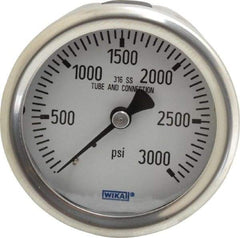 Wika - 2-1/2" Dial, 1/4 Thread, 0-3,000 Scale Range, Pressure Gauge - Center Back Connection Mount, Accurate to 1.5% of Scale - Exact Industrial Supply