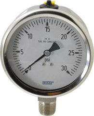 Wika - 4" Dial, 1/2 Thread, 0-30 Scale Range, Pressure Gauge - Lower Connection Mount, Accurate to 1% of Scale - Exact Industrial Supply