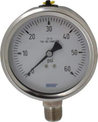 Wika - 4" Dial, 1/2 Thread, 0-60 Scale Range, Pressure Gauge - Lower Connection Mount, Accurate to 1% of Scale - Exact Industrial Supply