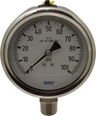 Wika - 4" Dial, 1/2 Thread, 0-100 Scale Range, Pressure Gauge - Lower Connection Mount, Accurate to 1% of Scale - Exact Industrial Supply