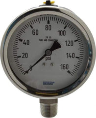Wika - 4" Dial, 1/2 Thread, 0-160 Scale Range, Pressure Gauge - Lower Connection Mount, Accurate to 1% of Scale - Exact Industrial Supply