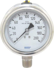 Wika - 4" Dial, 1/2 Thread, 0-200 Scale Range, Pressure Gauge - Lower Connection Mount, Accurate to 1% of Scale - Exact Industrial Supply