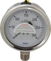 Wika - 4" Dial, 1/2 Thread, 0-300 Scale Range, Pressure Gauge - Lower Connection Mount, Accurate to 1% of Scale - Exact Industrial Supply