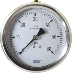 Wika - 4" Dial, 1/2 Thread, 0-60 Scale Range, Pressure Gauge - Lower Back Connection Mount, Accurate to 1% of Scale - Exact Industrial Supply