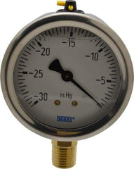 Wika - 2-1/2" Dial, 1/4 Thread, 30-0 Scale Range, Pressure Gauge - Lower Connection Mount, Accurate to 1.5% of Scale - Exact Industrial Supply