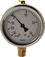 Wika - 2-1/2" Dial, 1/4 Thread, 30-0-30 Scale Range, Pressure Gauge - Lower Connection Mount, Accurate to 1.5% of Scale - Exact Industrial Supply