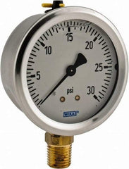 Wika - 2-1/2" Dial, 1/4 Thread, 0-30 Scale Range, Pressure Gauge - Lower Connection Mount, Accurate to 1.5% of Scale - Exact Industrial Supply