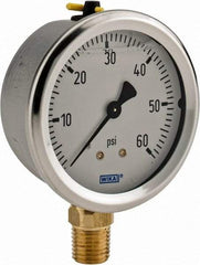 Wika - 2-1/2" Dial, 1/4 Thread, 0-60 Scale Range, Pressure Gauge - Lower Connection Mount, Accurate to 1.5% of Scale - Exact Industrial Supply