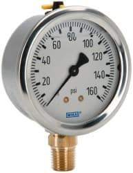 Wika - 2-1/2" Dial, 1/4 Thread, 0-160 Scale Range, Pressure Gauge - Lower Connection Mount, Accurate to 1.5% of Scale - Exact Industrial Supply