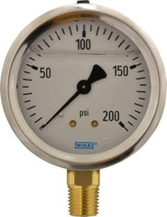 Wika - 2-1/2" Dial, 1/4 Thread, 0-200 Scale Range, Pressure Gauge - Lower Connection Mount, Accurate to 1.5% of Scale - Exact Industrial Supply