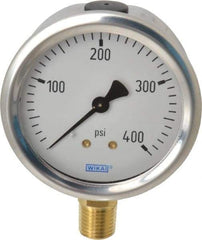 Wika - 2-1/2" Dial, 1/4 Thread, 0-400 Scale Range, Pressure Gauge - Lower Connection Mount, Accurate to 1.5% of Scale - Exact Industrial Supply