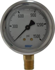 Wika - 2-1/2" Dial, 1/4 Thread, 0-1,500 Scale Range, Pressure Gauge - Lower Connection Mount, Accurate to 1.5% of Scale - Exact Industrial Supply