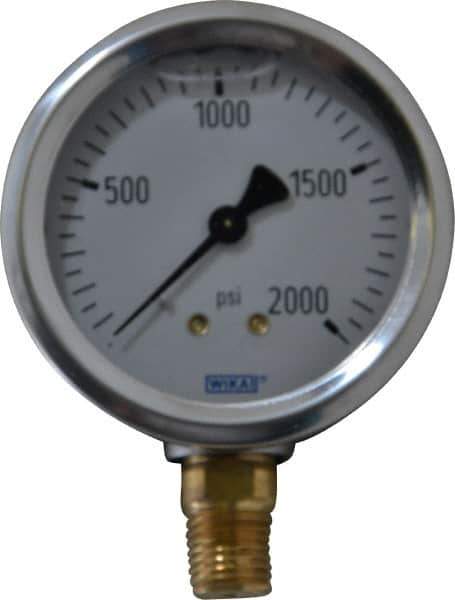 Wika - 2-1/2" Dial, 1/4 Thread, 0-2,000 Scale Range, Pressure Gauge - Lower Connection Mount, Accurate to 1.5% of Scale - Exact Industrial Supply