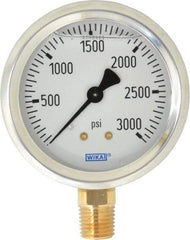 Wika - 2-1/2" Dial, 1/4 Thread, 0-3,000 Scale Range, Pressure Gauge - Lower Connection Mount, Accurate to 1.5% of Scale - Exact Industrial Supply