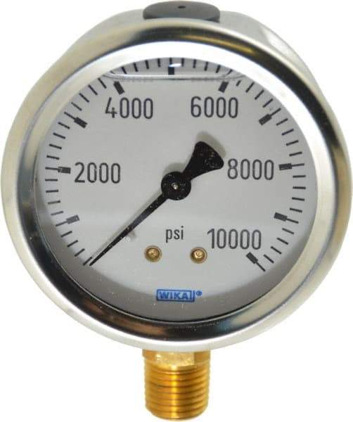 Wika - 2-1/2" Dial, 1/4 Thread, 0-10,000 Scale Range, Pressure Gauge - Lower Connection Mount, Accurate to 1.5% of Scale - Exact Industrial Supply