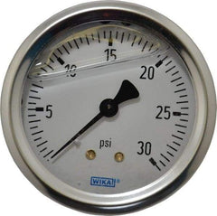 Wika - 2-1/2" Dial, 1/4 Thread, 0-30 Scale Range, Pressure Gauge - Center Back Connection Mount, Accurate to 1.5% of Scale - Exact Industrial Supply