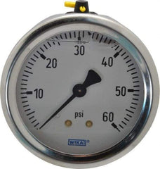 Wika - 2-1/2" Dial, 1/4 Thread, 0-60 Scale Range, Pressure Gauge - Center Back Connection Mount, Accurate to 1.5% of Scale - Exact Industrial Supply