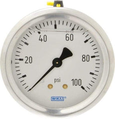 Wika - 2-1/2" Dial, 1/4 Thread, 0-100 Scale Range, Pressure Gauge - Center Back Connection Mount, Accurate to 1.5% of Scale - Exact Industrial Supply