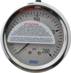 Wika - 2-1/2" Dial, 1/4 Thread, 0-200 Scale Range, Pressure Gauge - Center Back Connection Mount, Accurate to 1.5% of Scale - Exact Industrial Supply