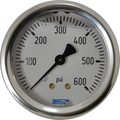 Wika - 2-1/2" Dial, 1/4 Thread, 0-600 Scale Range, Pressure Gauge - Center Back Connection Mount, Accurate to 1.5% of Scale - Exact Industrial Supply