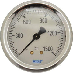 Wika - 2-1/2" Dial, 1/4 Thread, 0-1,500 Scale Range, Pressure Gauge - Center Back Connection Mount, Accurate to 1.5% of Scale - Exact Industrial Supply