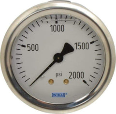 Wika - 2-1/2" Dial, 1/4 Thread, 0-2,000 Scale Range, Pressure Gauge - Center Back Connection Mount, Accurate to 1.5% of Scale - Exact Industrial Supply