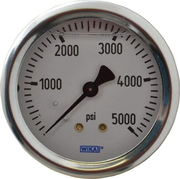 Wika - 2-1/2" Dial, 1/4 Thread, 0-5,000 Scale Range, Pressure Gauge - Center Back Connection Mount, Accurate to 1.5% of Scale - Exact Industrial Supply