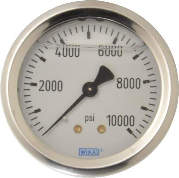 Wika - 2-1/2" Dial, 1/4 Thread, 0-10,000 Scale Range, Pressure Gauge - Center Back Connection Mount, Accurate to 1.5% of Scale - Exact Industrial Supply